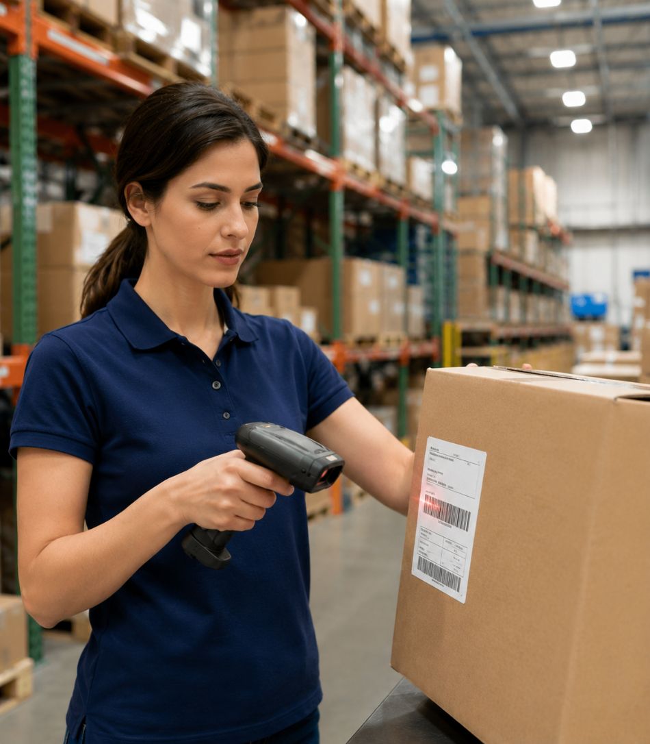 FBA Prep Centre UK team scanning a labelled parcel
